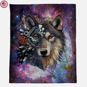 Wolf throw  Blanket, Wolf Lover Gift, Wolf with Dreamcatcher, Spiritual Wolf Blanket