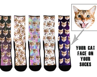 Custom Pet Socks-Personalized Cat Socks -Your Cat On Socks -Your Pet on Socks - Cat Lover Gifts -Birthday Gifts,Pet Mom Gift, Christmas Gift