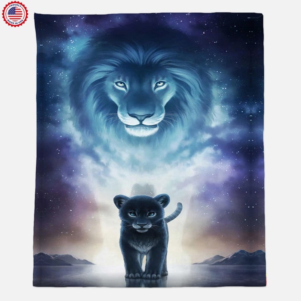 Lion Cub Spirit Soft Plush 50" x 60" Minky Blanket,Wildlife Throw, Cosmic,Home Decor, Wall Hanging,Wall Art, Fabric Poster Nature Lover Gift