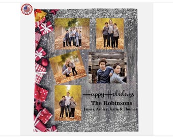 Cobertor de colagem de férias personalizado, cobertor de colagem de família personalizado, cobertor de imagem personalizado, presente de Natal para seus entes queridos, presente divertido