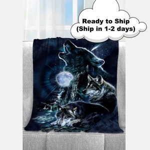 Wolves  Throw Blanket, All Over Print, Wolf Lover  Blanket, Fun Gift, Wolf in the Night