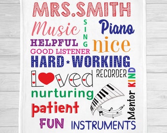 Teacher Appreciation Gift,Personalized Music Teacher Blanket,Personalized Teacher Gift, My Favorite Teacher, End Of Year Gift,Principal Gift
