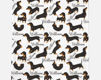 Dachshund Personalized Name Dog Blanket, Short Hair Doxies. Weenie Dog Lovey, Pet Lover Gift, Dog Mom Gift, Pet Blanket, Dog Print throw