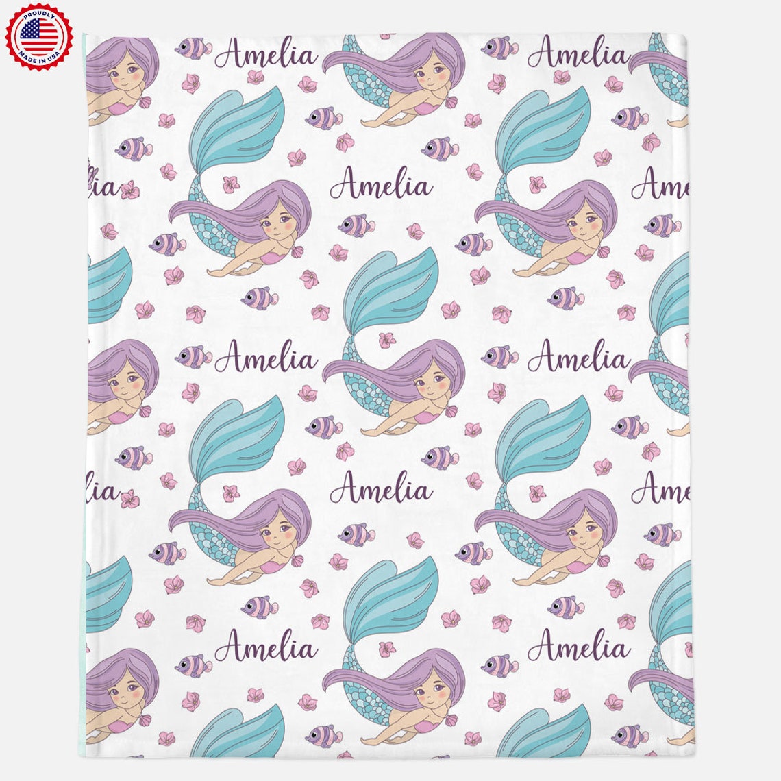 Personalized Mermaid Baby Blanket Baby Name Blanket Custom Etsy