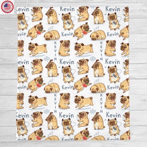 Pug Dog Name Blanket | Pug Print Blanket| Dog Lover Gift | Dog Blanket |  Pug Dad Mom Gift | Pet Lover| Paws Gifts|Dog Decor