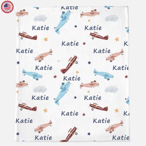 Personalized Airplanes Baby Blanket, Aeroplane Baby Name Blanket, Custom Baby Blanket, Minky Baby Blanket,Airplane Blanket,Plane Boys Throw
