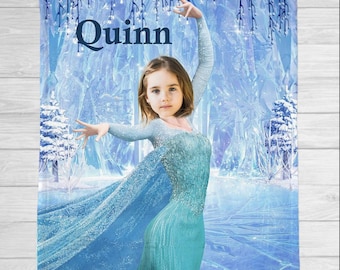 Personalized Elsa from Frozen Doll Blanket ,Custom face Blanket, Princess Name blanket, Bedroom Décor, baby shower gift, baby blanket