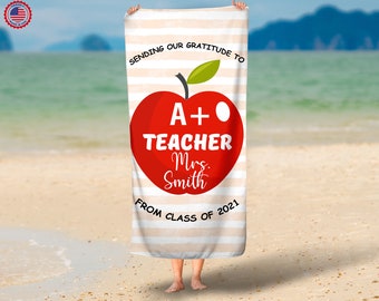Personalized  Teachers Gift, Teacher Appreciation Beach Towel ,Custom Name beach towel ,Summer Gift, Gift for Teachers