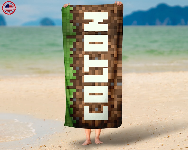 Personalized Minecraft Inspired Beach Towel Gamer Towel Etsy
