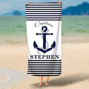 SALE Personalized Anchor Beach Towel, Nautical Towel, Monogram Towel, Camp Towel, Swim Towel, Pool Towel, Birthday,Fathers Day Gift