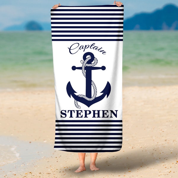 SALE Personalisiertes Anker-Strandtuch, nautisches Handtuch, Monogramm-Handtuch, Camp-Handtuch, Schwimmtuch, Pool-Handtuch, Geburtstag, Vatertagsgeschenk