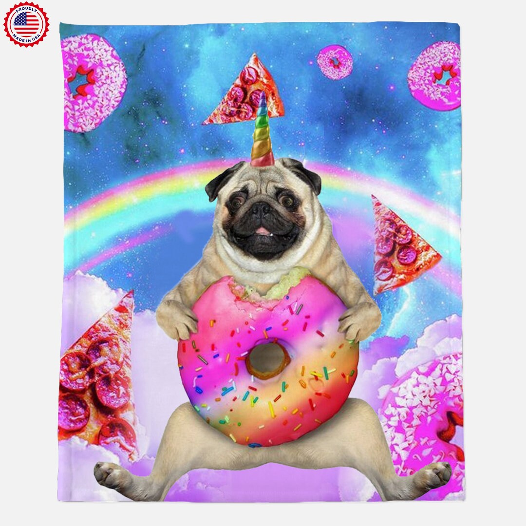 Pug with Donut blanket Cute Dog Print Blanket Pet Lover Gift Dog Lover Gift Animal Print Blanket Dog Lover Decor Gift