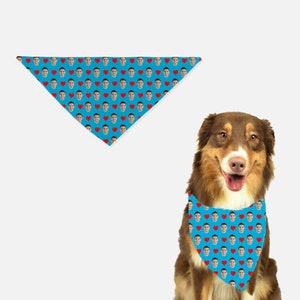 Custom Face and Heart Bandana , Human Face bandana, Dog Bandana-Personalized Dog Scarf Dog Apparel, Dog Bandana, Christmas Gift Idea Blue