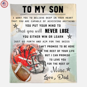 To My Son Blanket,Personalized American Football Blanket,Christmas Gift for Son or Daughter, Sports Blanket,Gift From Mom Dad, Dorm Blanket
