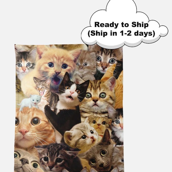 Surpised Cat Collage Blanket,Soft Plush Throw Cute Cats breed, Cat Lover Gift, Cat Mom Gift, Fun Gift, Cat Lover Gift,Cat Dad Gift