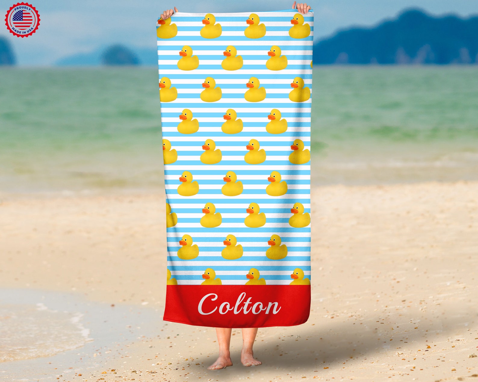 Personalized Rubber Duck Beach Towel Kids Summer Beach Towel Etsy