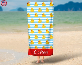 Personalized Rubber Duck Beach Towel Kids, Summer Beach Towel , Custom Name Beach Towel, Pool Towel ,Spring Break Towel, summer gift Idea