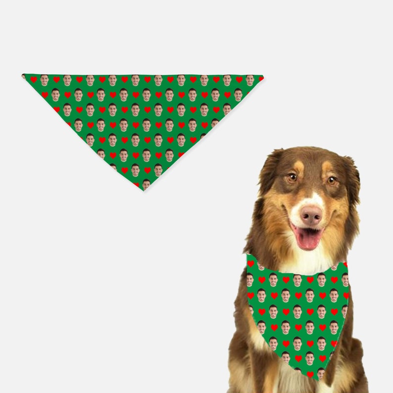 Custom Face and Heart Bandana , Human Face bandana, Dog Bandana-Personalized Dog Scarf Dog Apparel, Dog Bandana, Christmas Gift Idea Green