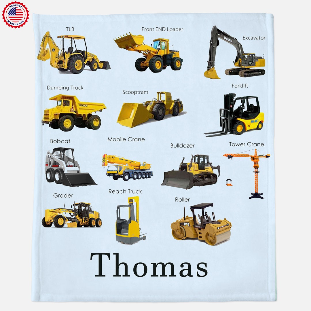 Kids Work Vehicles - Personalized Custom  Blankets with Your Child…
