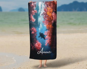 Toalhas de praia personalizadas para mergulho, toalhas para equipes, toalhas para mergulhadores, toalha para instrutor, aulas de natação