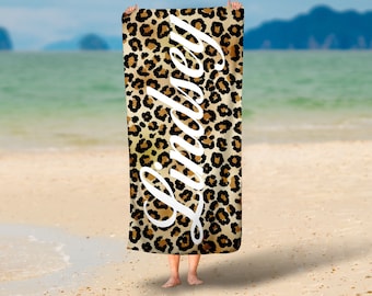 Personalized Leopard Print Towel, Cheetah Print, Custom Animal Beach Towel, Senior Gift, Housewarming Gift Condo, 21st Birthday Gift For Her