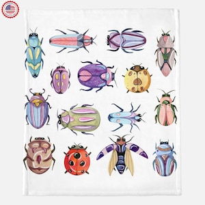 Beetle Knit Throw Blanket -Boho Colorful Home Décor - Insect Pattern Blanket - Beetles Artwork for Home Apartment Living Room