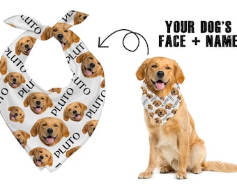 Custom Dog Face Bandana , Personalized Dog Face Bandanas with name -Face Pattern Bandana - Custom Dog Bandana - Dog Lover Dog Mom Gift