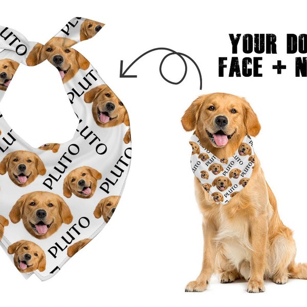 Custom Dog Face Bandana , Personalized Dog Face Bandanas with name -Face Pattern Bandana - Custom Dog Bandana - Dog Lover Dog Mom Gift