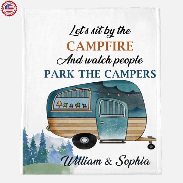 Camping Personalized Family Blanket, Camping Blanket, Family Name Blanket, Custom Gift for Camping lovers, Father's Day Gift, Camper Pillow