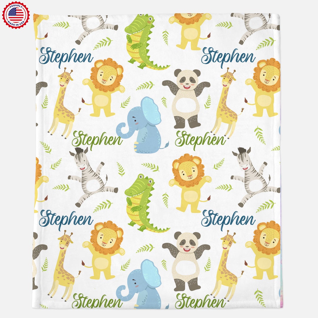 Personalized Kids Blanket, Animal Safari Blanket, Custom Baby Blanket ...