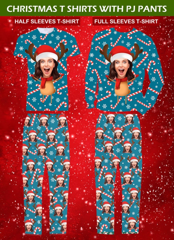 Christmas Matching Family Pajama Set,Christmas Pajamas with Letters and  Check Print Long Sleeve T-Shirts and Bottoms Homewear 