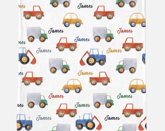 Personalized  Construction Blanket,Construction Vehicle Baby Name Blanket,Custom Baby Blanket, Minky Baby Blanket,Truck Blanket,Nursery Gift