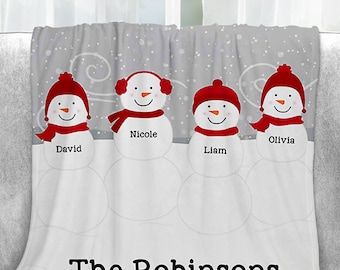 Snowman Christmas Blanket, Personalized Christmas Throw, Personalized Grand Ma Gift , Personalized Snowman Family Blanket, Holiday Gift