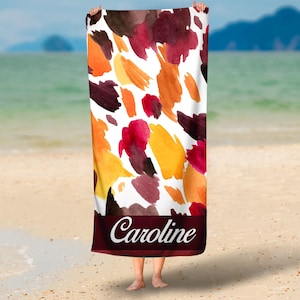 Personalized Watercolor Leopard Print  Beach Towel , Cheetah Print, Custom Animal Print Towel, Animal Lover Beach Towel, party favor,