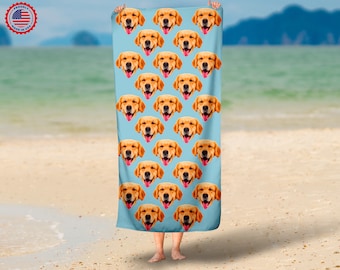 Your Dog On A Beach Towel,Personalized Pet Photo Towel ,Custom Dog Face towel , Dog Towel,Dog Mom Beach towel, Dog Keepsake,Gifts