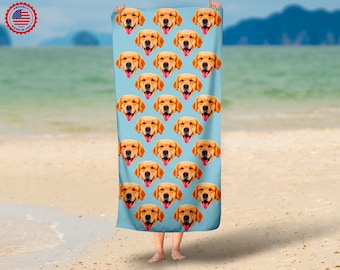 Your Dog On A Beach Towel,Personalized Pet Photo Towel ,Custom Dog Face towel , Dog Towel,Dog Mom Beach towel, Dog Keepsake,Gifts