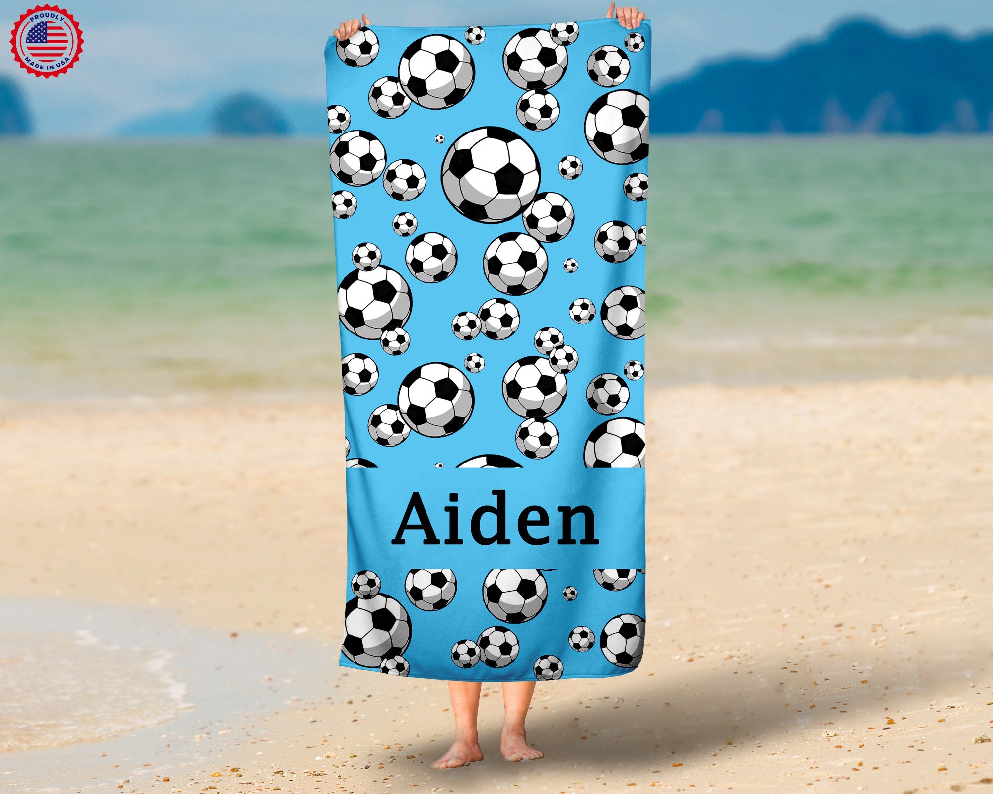 Personalized Soccer Name Beach Towel custom Beach Towel Etsy