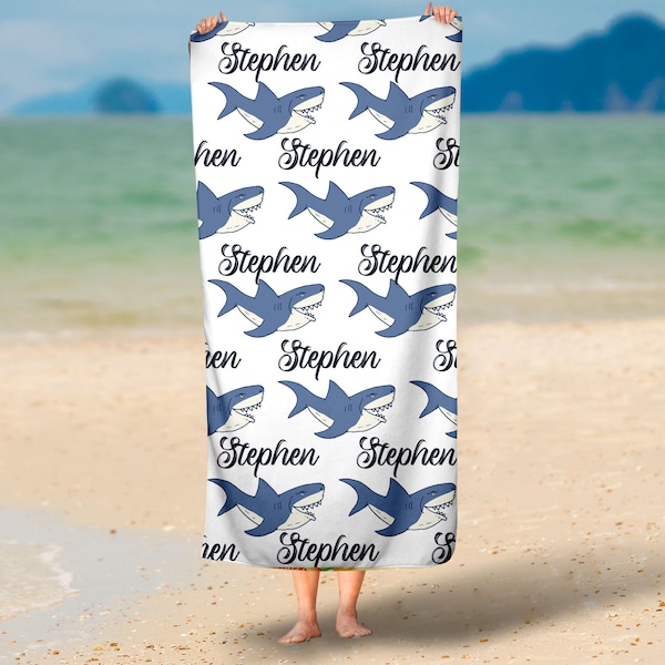 Kids Shark Beach Towel,Personalized Name Towel ,Customized Name Gift , Spring Break Towel, Pool Towel, Vacation Towel,Summer Party Favor