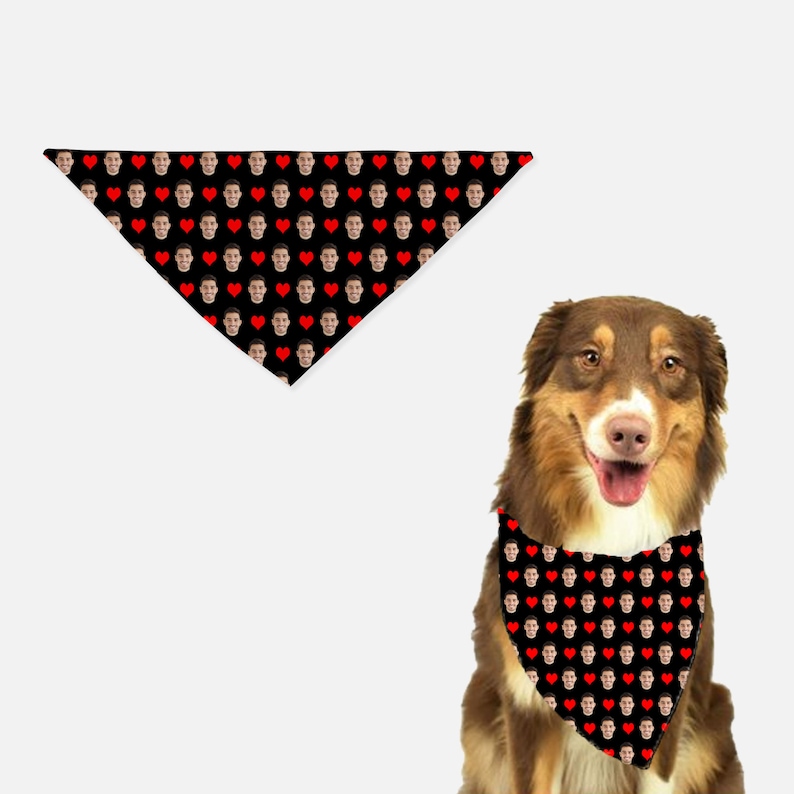 Custom Face and Heart Bandana , Human Face bandana, Dog Bandana-Personalized Dog Scarf Dog Apparel, Dog Bandana, Christmas Gift Idea Black