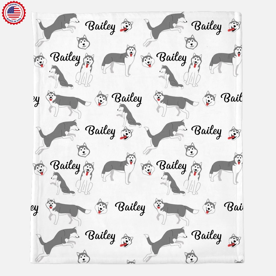 Husky Dog Blanket Personalized Cute Name Blanket Pet Lover Etsy