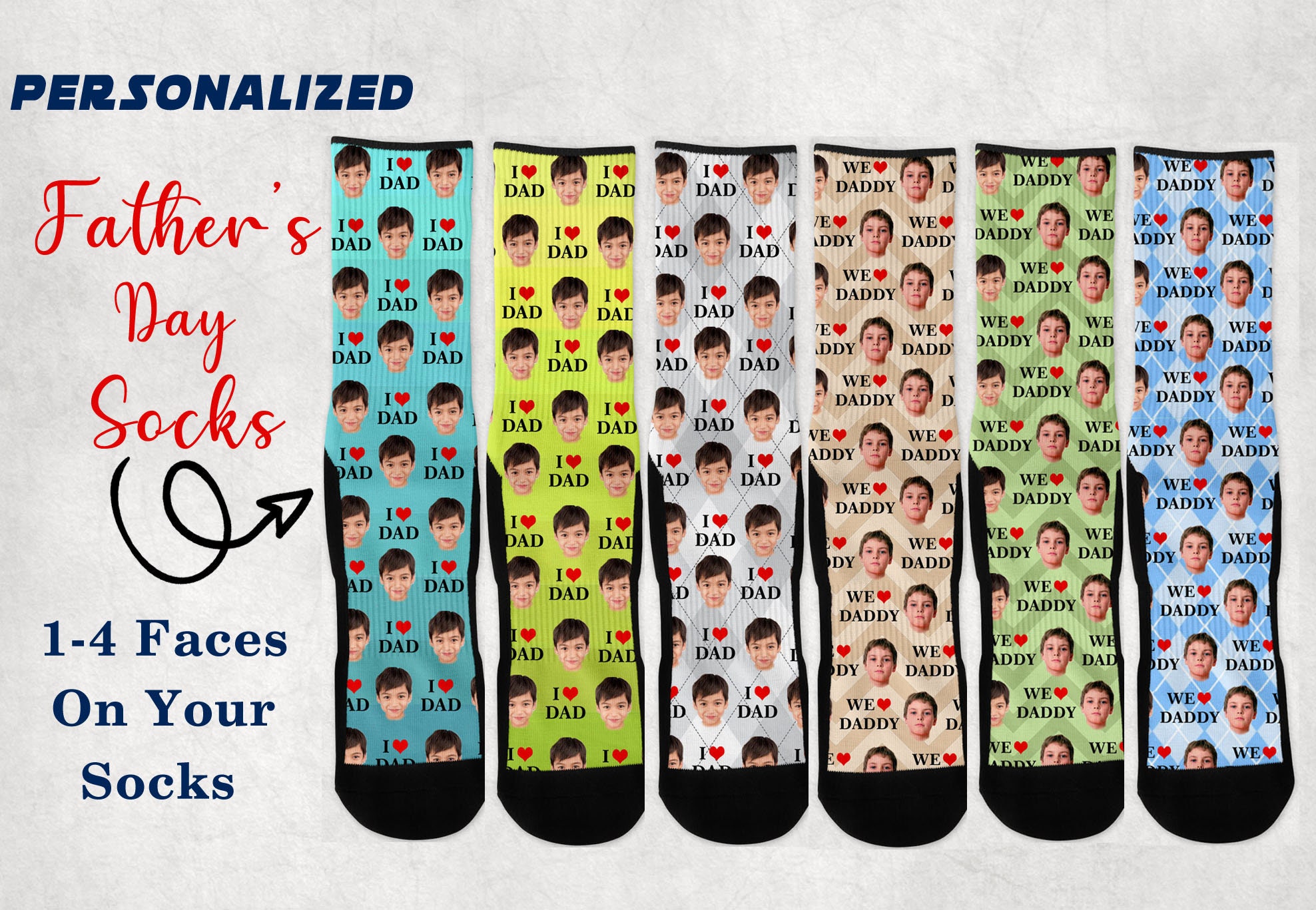 Custom Face Socks, I love Dad socks, Custom Photo Socks, Personalized Socks, Custom Printed Socks, Father's Day Socks, Dad Socks