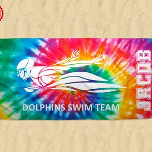 Personalisierte Bade-Tie-Dye-Strandtücher, Schwimm-Team-Handtücher, Schwimm-Team-Pool-Handtücher, Schwimmlehrer-Handtuch, Schwimmunterricht, individuelle Tie-Dye-Pool-Handtücher