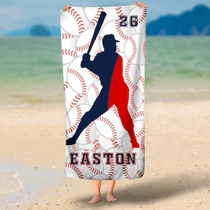 Personalized Baseball Beach Towel - Personalized Baseball Batter Beach Towel,30x60 Beach Towel, Custom Sports Towel, Baseball Team Favor