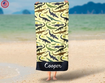 Personalized Kids Alligator Beach Towel - 30" X 60", Custom Name, Made In USA
