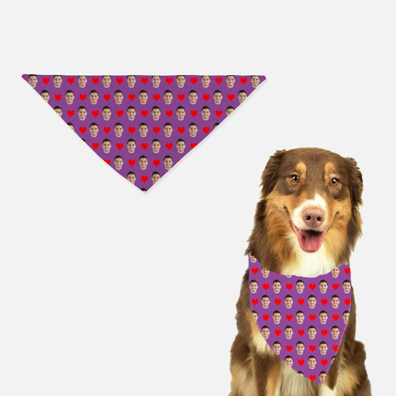 Custom Face and Heart Bandana , Human Face bandana, Dog Bandana-Personalized Dog Scarf Dog Apparel, Dog Bandana, Christmas Gift Idea Purple