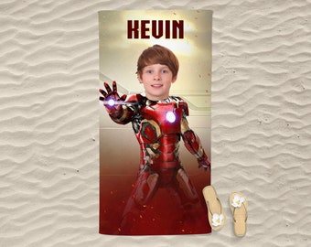 Asciugamano per il viso del supereroe/ Foto personalizzata Asciugamano da spiaggia per il viso/Asciugamani per il viso personalizzati/Regalo per l'amante del supereroe, regalo per la festa in piscina, favore del partito del supereroe