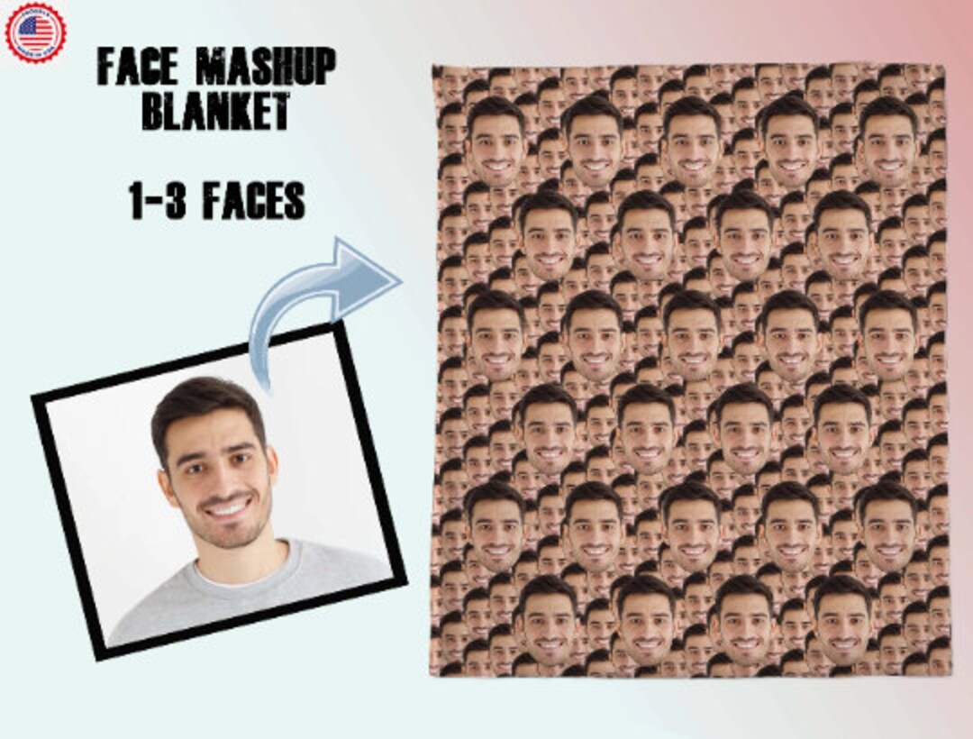 Personalized Faces All Over Blanket, Custom Photo Face Blanket,face Smash Blanket Valentine