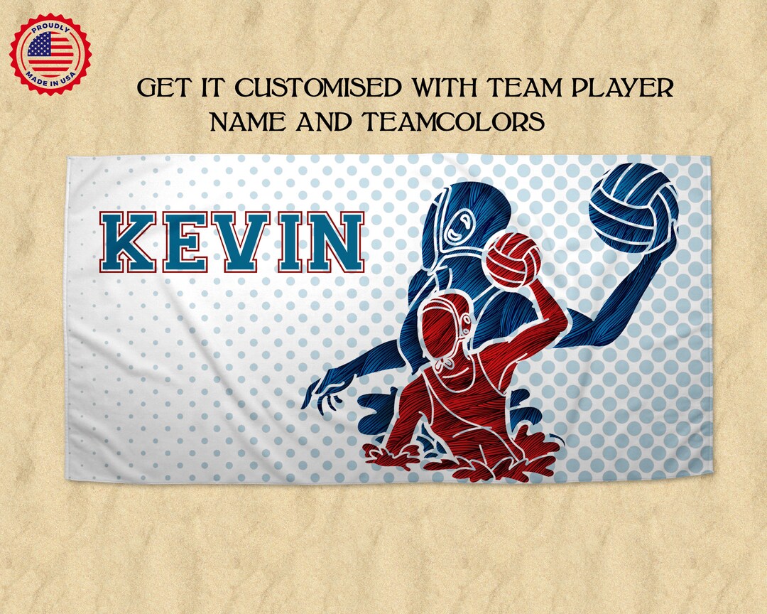 Personalized Water Polo Sport Beach Towel ,30x60 Beach Towel, Custom Sports Team Beach Towel