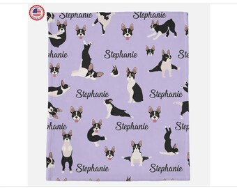 Cobertor Boston Terrier Cobertor, Cobertor Personalizado com Nome Bonito, Presente para Amantes de Animais de Estimação, Mãe de Cachorro, Cobertor para Cachorro, Presente para Amantes de Cachorro, Manta com Estampa de Cachorro
