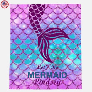 Mermaid Soft Minky Blanket, Custom Name Mermaid Blanket, Magical Mermaid Blanket For Girl